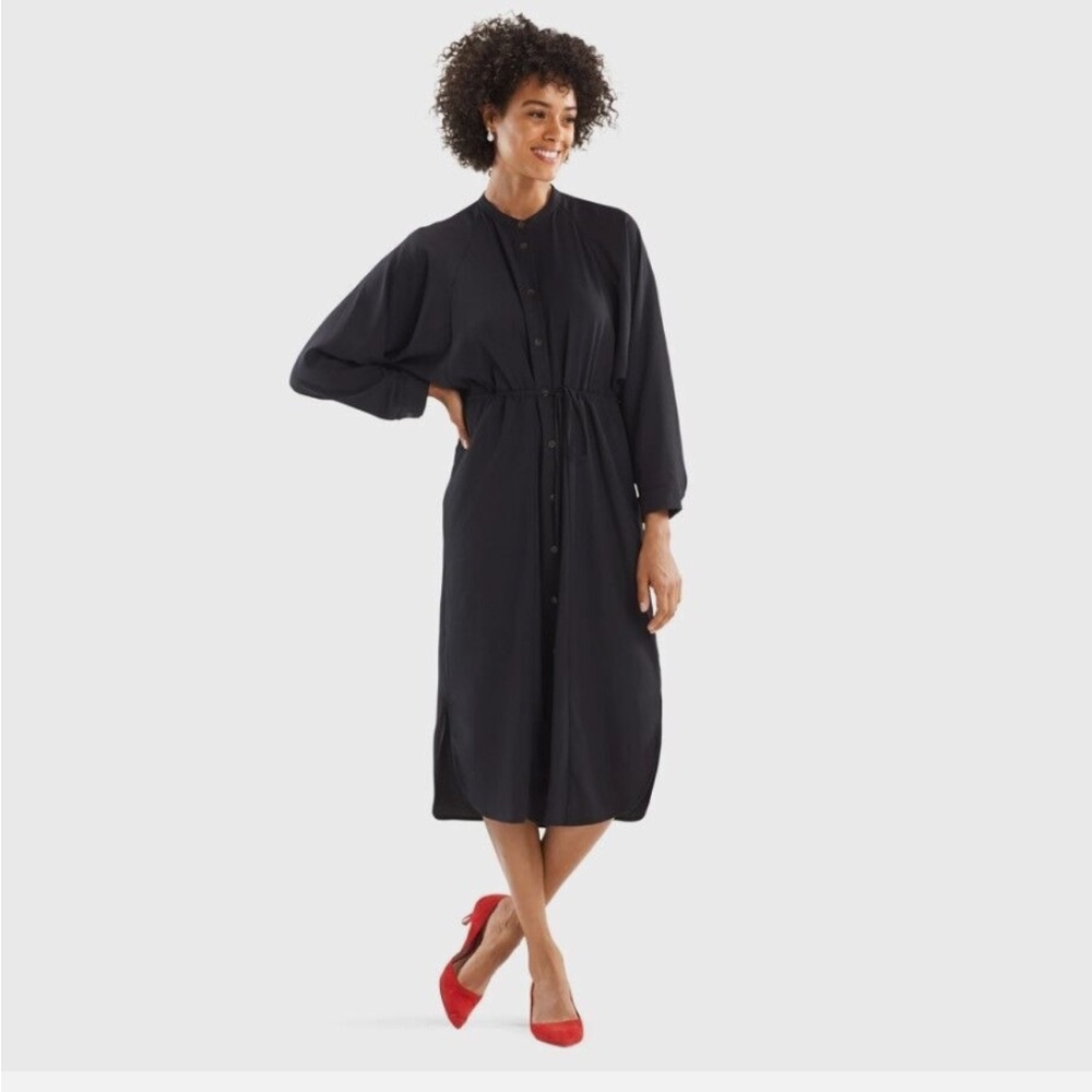 MM LaFleur Maya midi button up dress in black, size 6, EUC
